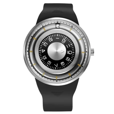 silver black SKONE 5158 кварцевые мужские часы лучший бренд класса люкс креативный вращающийся циферблат магнитный шар наручные часы Силикон водонепроницаемые спортивные часы - Цвет: silver black
