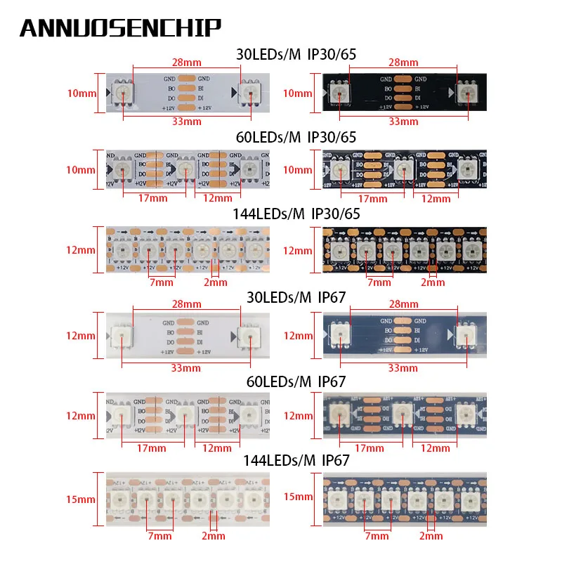 Пиксельная светодиодная RGB ленсветильник WS2815 (WS2812B/WS2813) индивидуальное