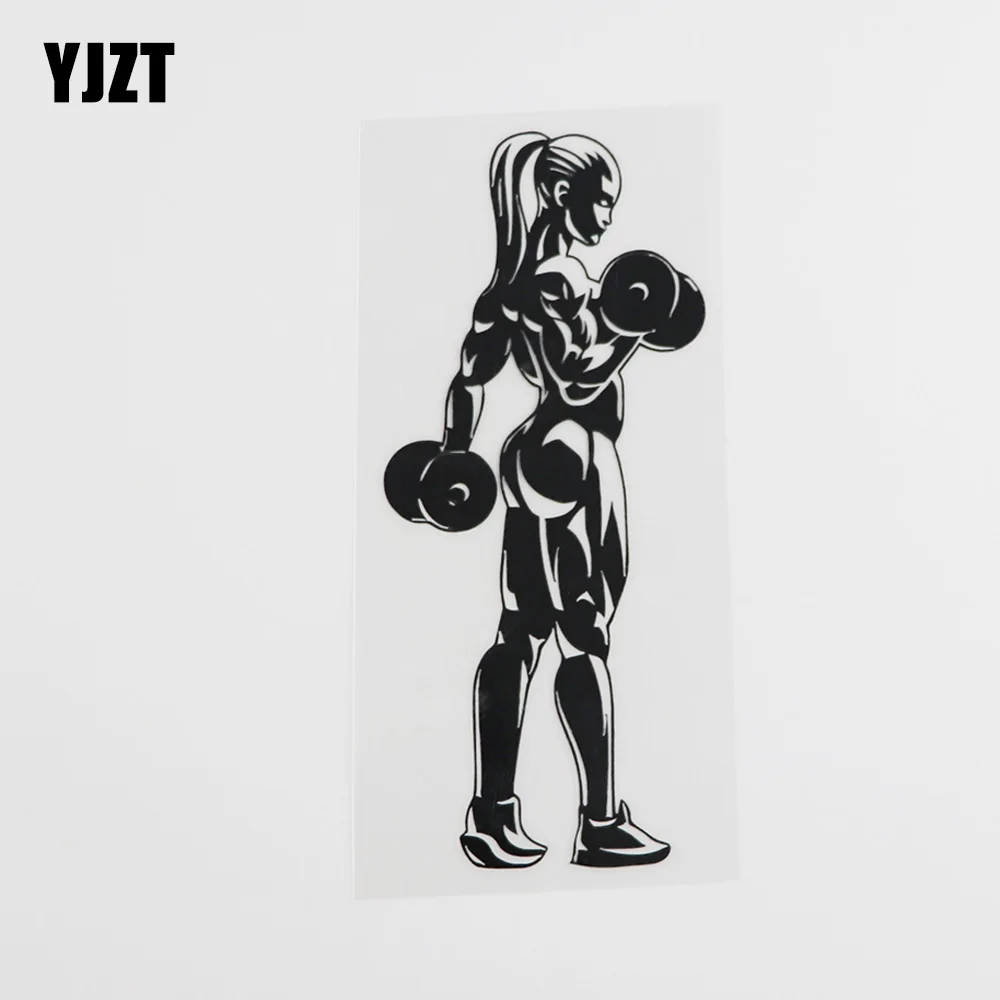 

YJZT 7CMX15.9CM Fitness Gym Bodybuilding Sexy Girl Vinyl Car Sticker Black/Silver 8A-0387