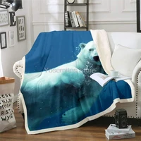 castle fairy swimming polar bear fleece blanket cute wild animal warm super soft bed covers for fall winter and spring blue