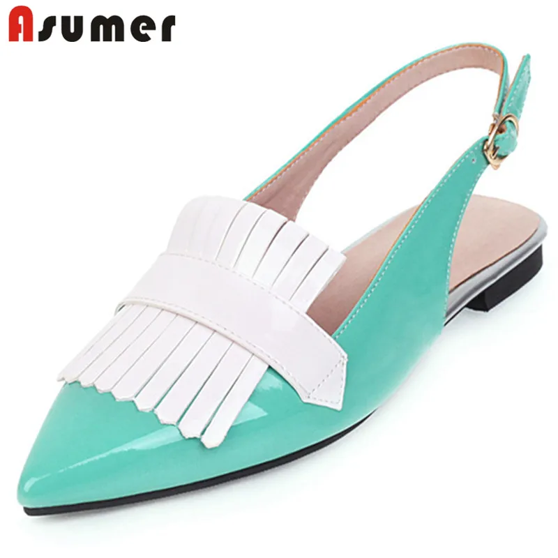 Женские туфли на плоской подошве ASUMER модные брендовые черные женские с острым