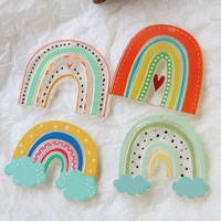 diy jewelry making 30pcslot color pattern print cartoon arched rainbow shape acrylic beads fit earringgarment accessory