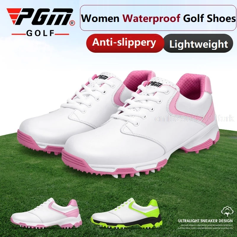Pgm Waterproof Golf Shoes Women Outdoor Spikes Golf Sneakers Ladies Sport Golfing Shoes Lightweight Soft Athletic Sneaker