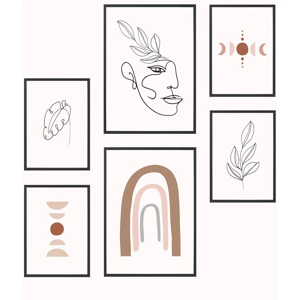 Абстрактная Геометрическая Картина на холсте в стиле бохо с изображением солнца