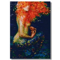lovely counted cross stitch kit red hair mermaid and blue sea