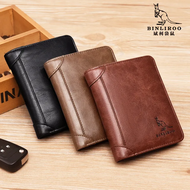 2021 New Male Genuine Leather Wallet Men Wallets RFID Anti Theft Three Fold Business Credit Card Holder Purses  Bag Wallet Man 2