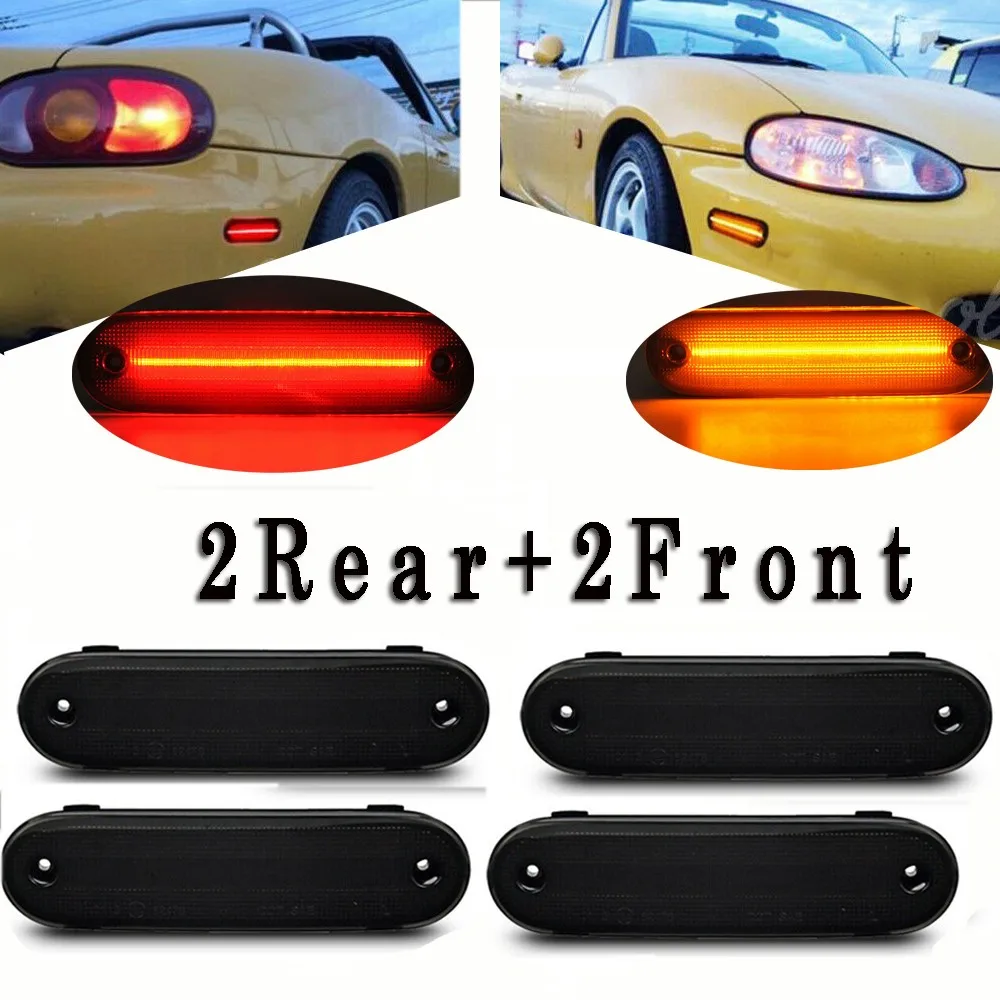 

4Pcs Front Smoke Lens Led Side Marker Light Rear Red Led Side Marker Lights For 90-05 Mazda Miata MX-5 NA NB Amber&Red