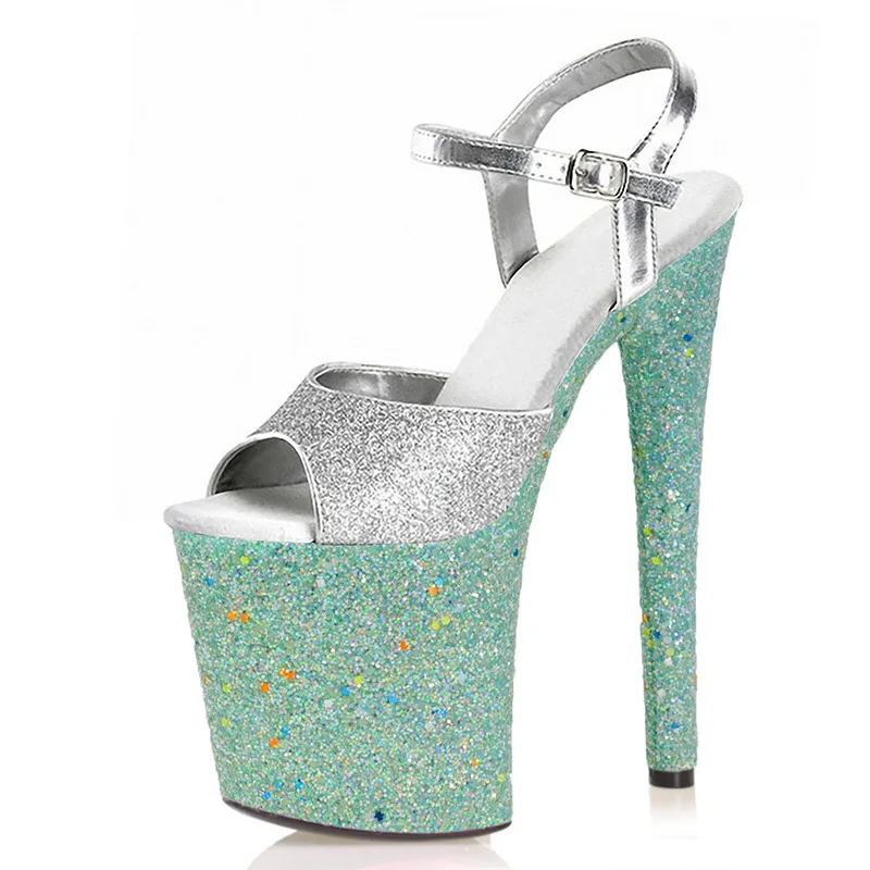 

Mclubgirl Summer Sequined Pole Dance High Heels 20CM Sexy Hate Sky High Fish Mouth Model Catwalk Nightclub Women's Sandals LYP