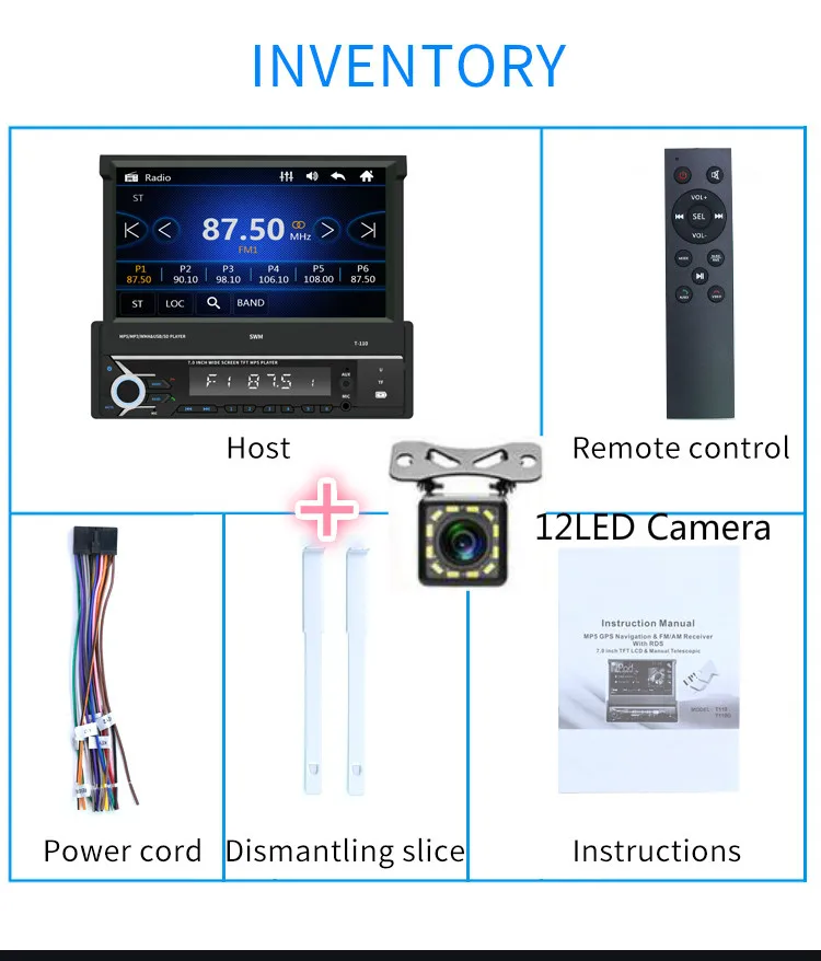 with 12led cam 1Din 7 дюймов выдвижной экран AUX USB радио приемник в тире головное устройство Bluetooth автомобильный стерео MP5 плеер - Цвет: with 12led cam