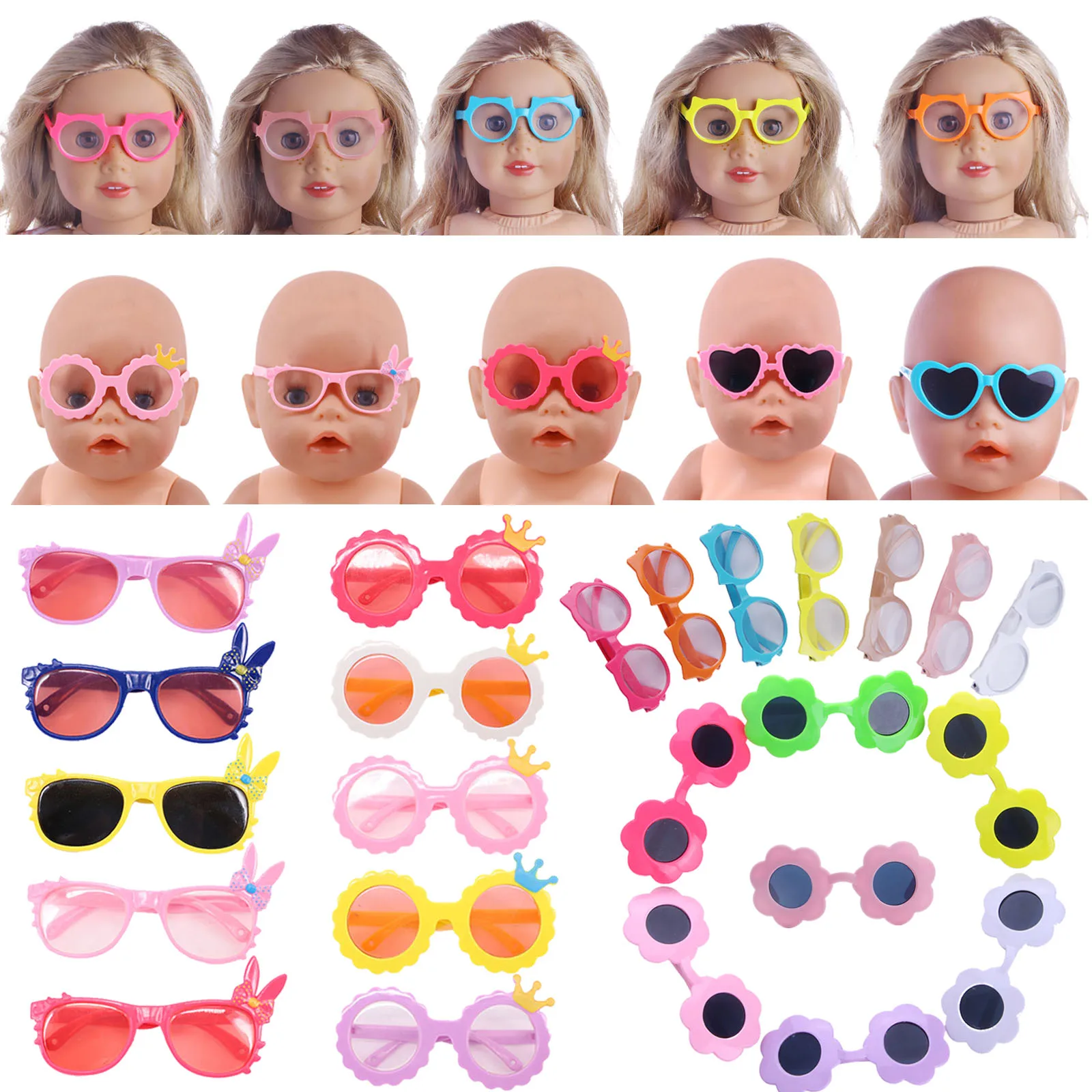 Multicolor Fashion Doll Sunglasses Glasses Accessories For 18Inch & 43Cm Doll & New Reborn Baby Generation Girl's DIY Eyes Toys