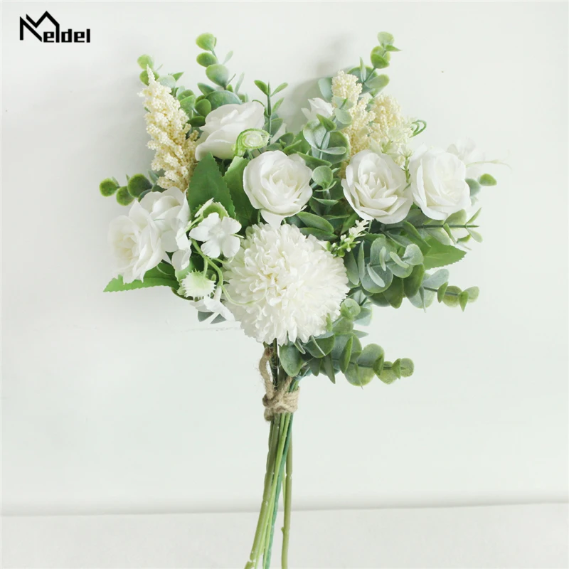 

Meldel Wedding Flower Bouquet Artificial Silk Rose Lucky Ball Flower Home Wedding Decor Bride Bouquet Forest Style Eucalyptus