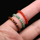 Кольцо с бусинами из натурального камня, 3 мм, натуральные чакры ручной работы, кольцо на палец, тигровый глаз, камень с опалом, очаровательное стрейчевое искусственное кольцо