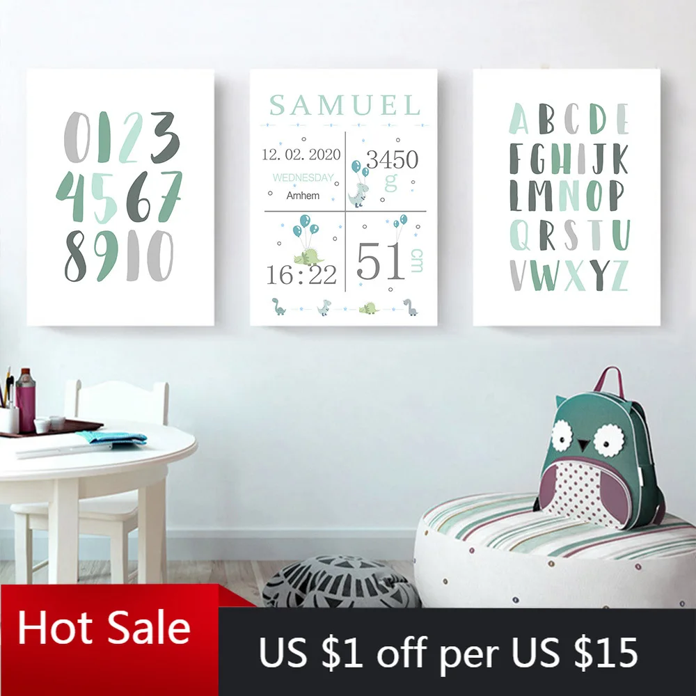 Мальчик пользовательское имя рождения принт с АБВ алфавитом Картина на холсте из