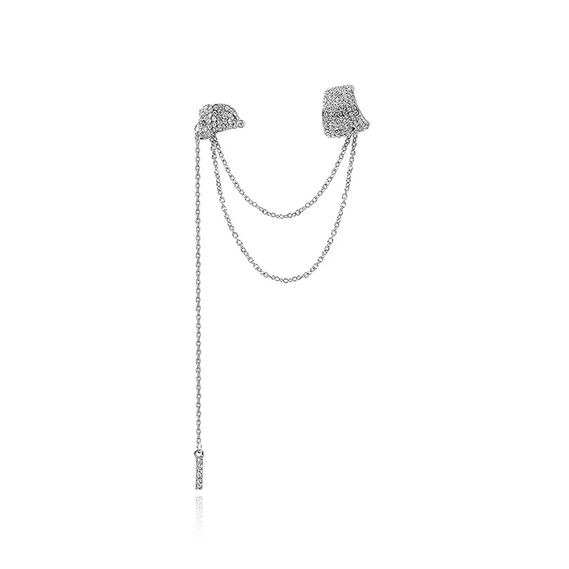 

Long Elegant Shiny Silver Plated Needle Earring Ear Clip Female Jewelry European American Fashion Elegant Tassel Chain Earrings