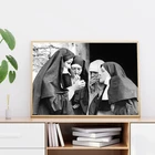 Печать и постеры курительных монахин, винтажный фото, черно-белый постер, сигарета, забавное настенное искусство, картины на холсте, декор для комнаты и дома