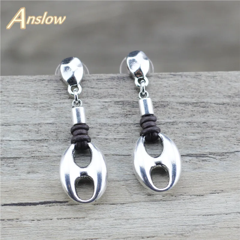 Женские серьги подвески ручной работы Anslow оригинальный дизайн модные кожаные