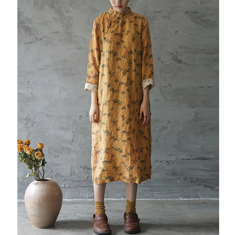 SCUWLINEN 2020 весеннее женское платье Ретро стиль китайский винтажный принт пластина