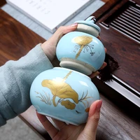ceramic kiln glazed gourd tea caddy medium large puer flower red green tea leaf canister hand painted lotus sealed can