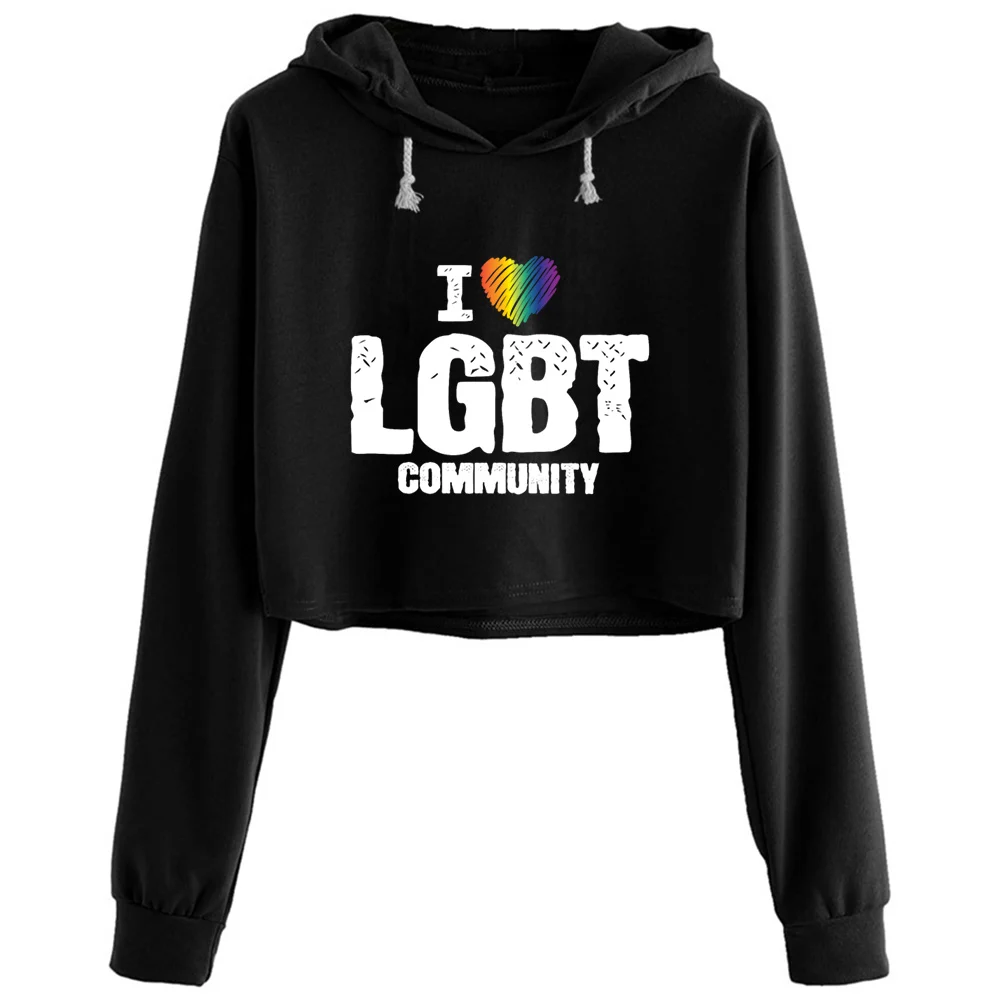 

Lgbt I Love Crop Hoodies Women Y2k Kawaii Goth Grunge Pullover For Girls