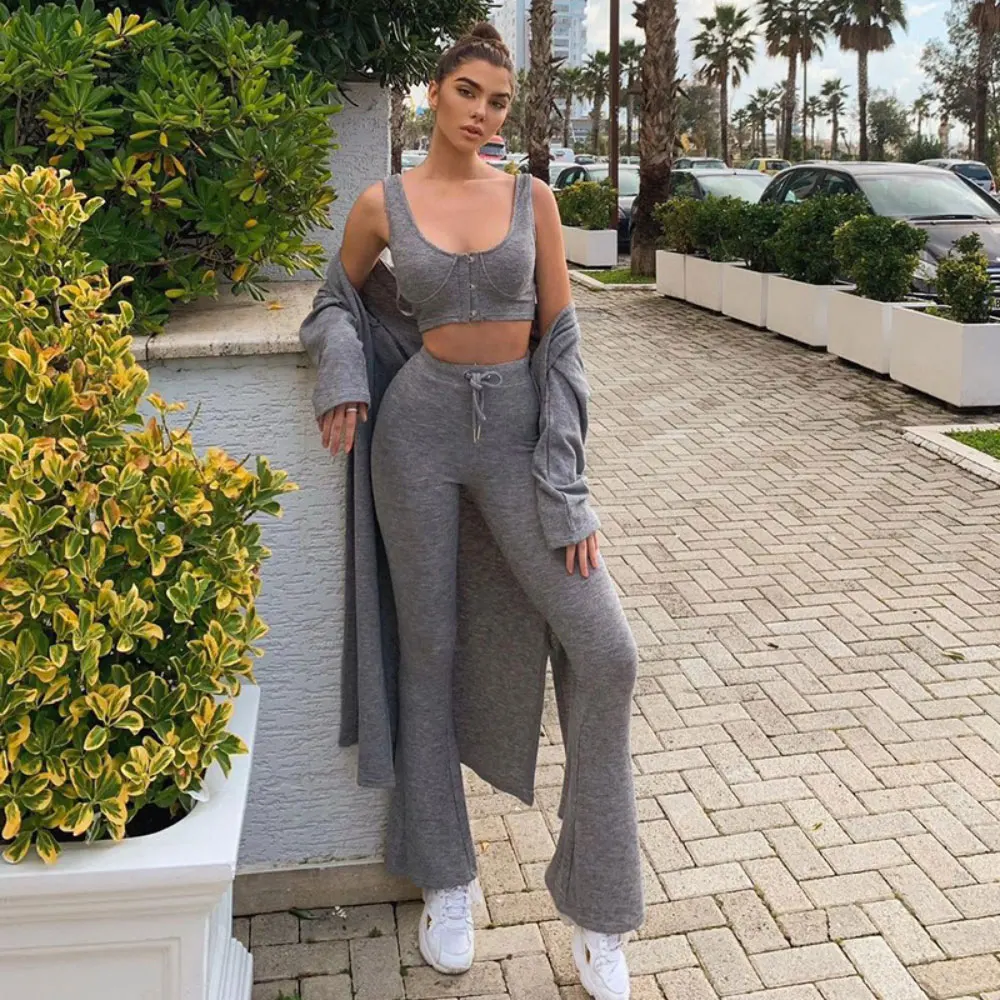 

ZOTTSOZ Y2K Sexy Slim Sets Women Summer Fashion Streetwear Crop Vest Tops Vintage High Waist Flare Pants Solid Color Casual Suit