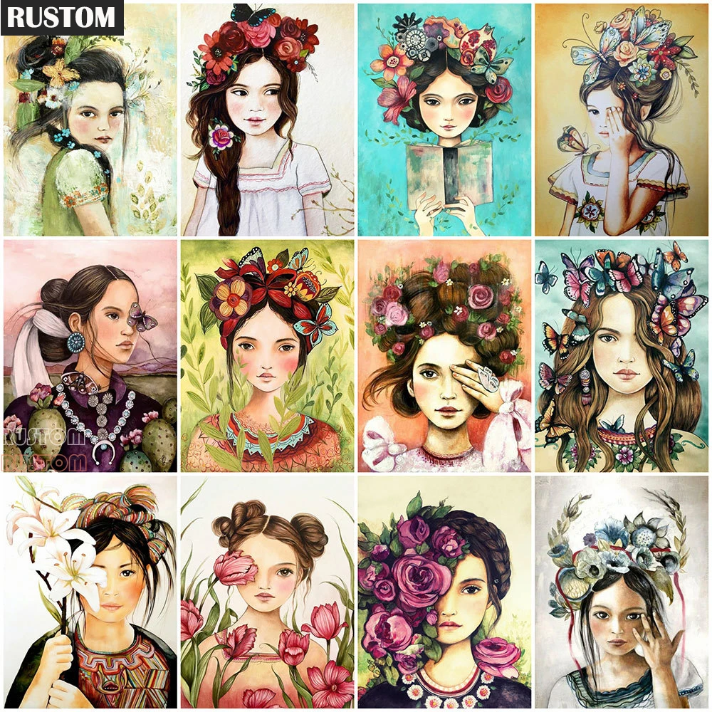 

5D DIY Diamond Mosaic Butterfly Full Drill Square Girl Diamond Embroidery Flower Needlework Mosaic Art Decor For Home RUSTOM