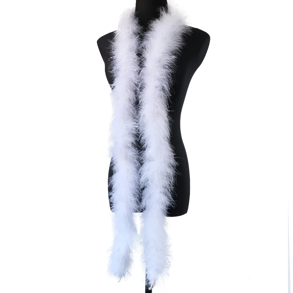 

30 Gram White Fluffy Marabou Turkey Feathers Boa With Glitter Sliver Silk Wedding Carnival Decoration Plumes Feathers For Crafts