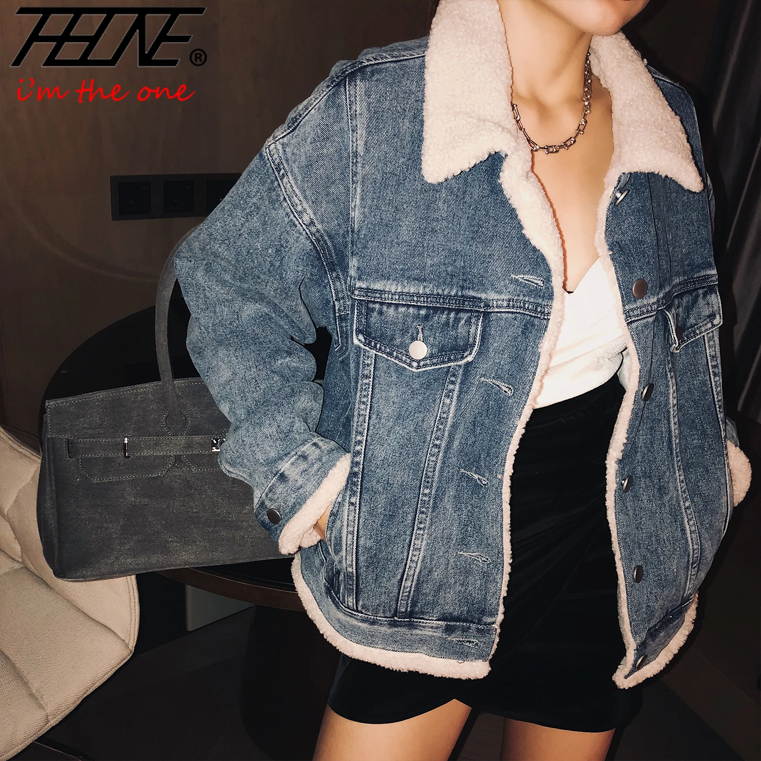 

THHONE New Autumn Winter Denim Jacket for Women Fleece Thick Padded Warm Overcoat Casual Loose Chaqueta Mujer Veste Femme Tops