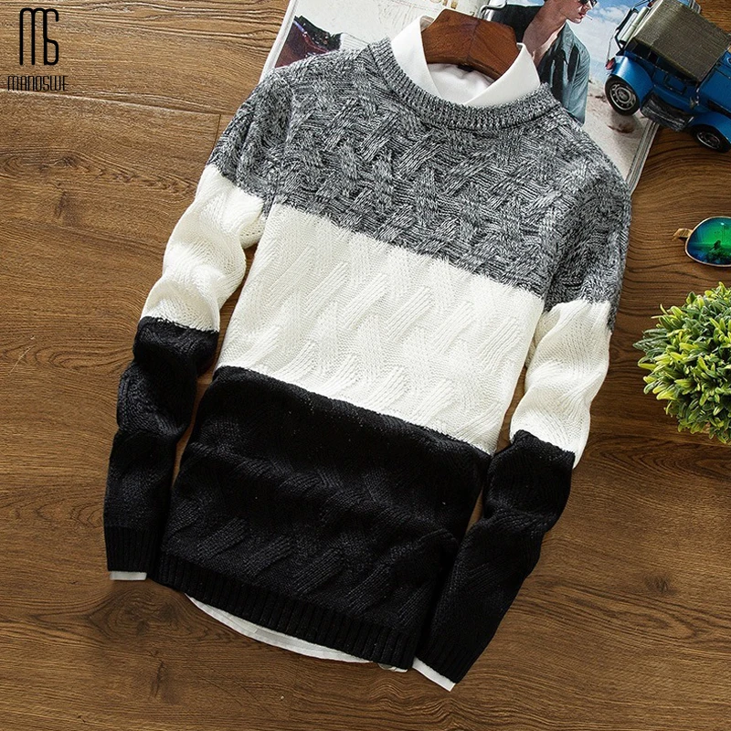 Мужской повседневный вязаный свитер с длинным рукавом синий пуловер в Корейском