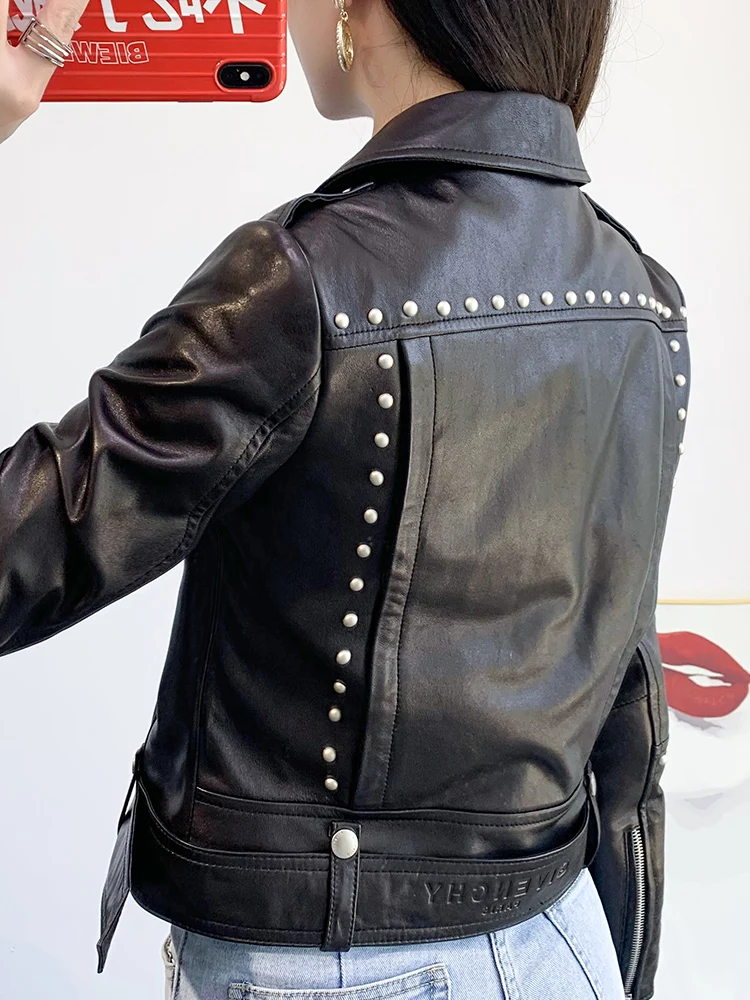 

JCHB 2021 100% Genuine Leather Jacket Women Short Motorcycle Sheepskin Coat Female Spring Autumn Clothes Chaqueta Mujer Pph2524