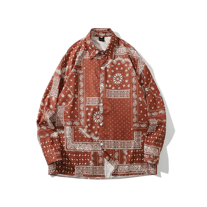 Мужская рубашка-бандана с геометрическим рисунком свободные рубашки длинными