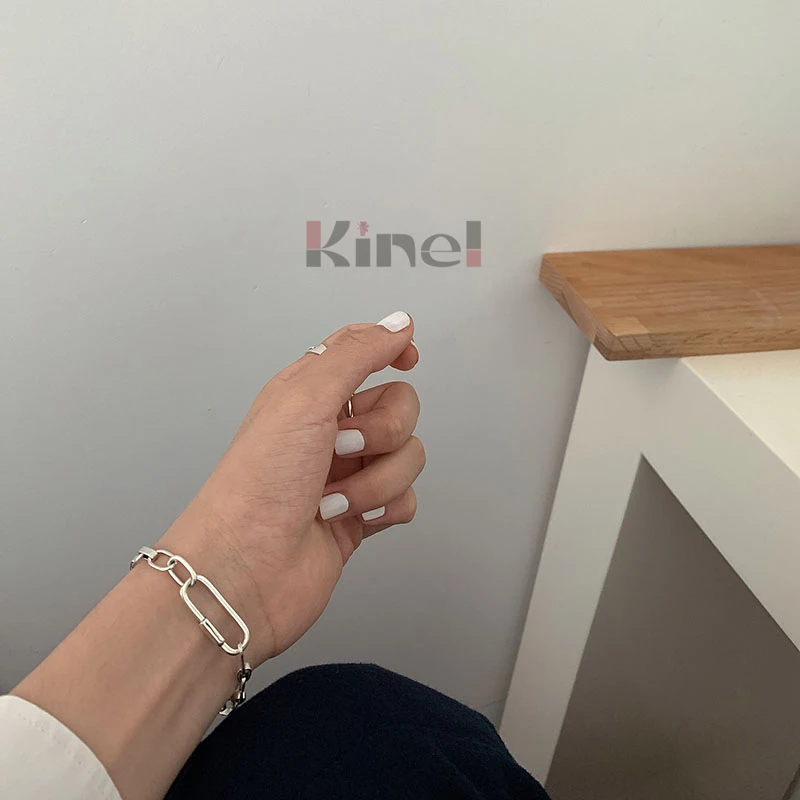 

Kinel Authentic 925 Sterling Silver Lock Pin Chain Bracelet for Women Luxury Vintage Silver Fine Jewelry Female Gifts 2020 New