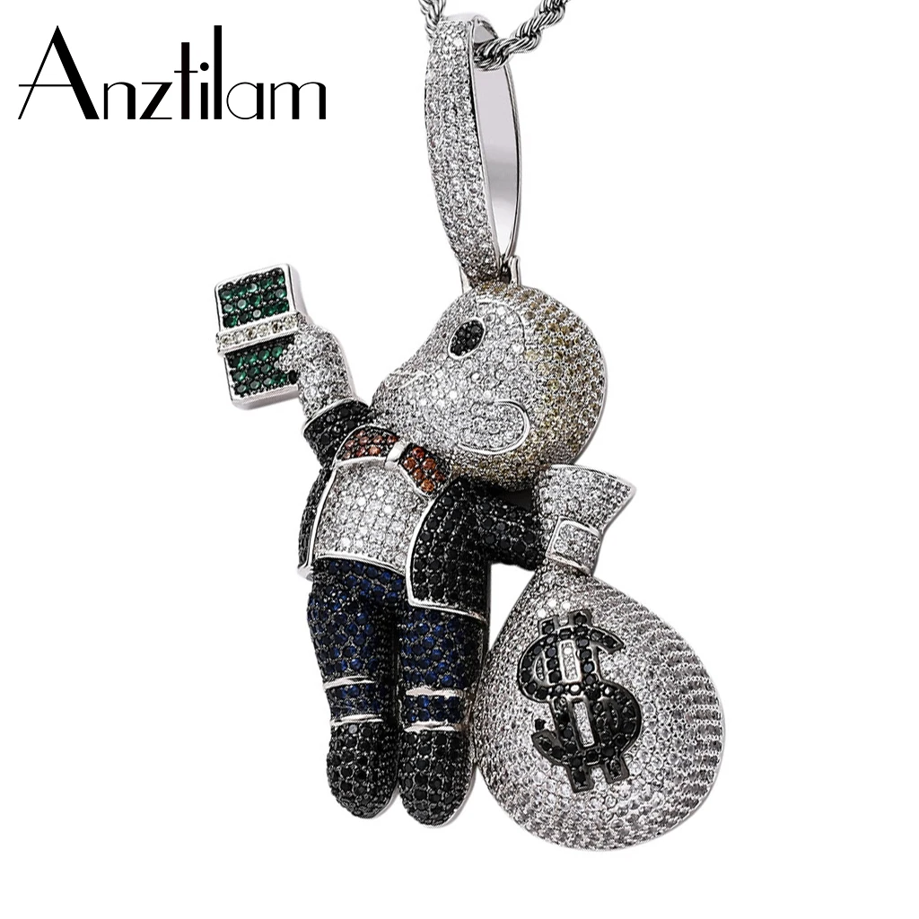 

Ожерелья с подвесками в стиле хип-хоп для мальчиков, сверкающие украшения из кубинской цепи с креплением из циркония, цепочка-чокер для мужч...