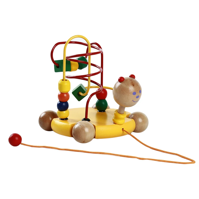 

Wooden Golden Tortoise Baby Toddler Walk Along Animal Pull Car Children Toy Around Beads Maze Wire Circle Game Props
