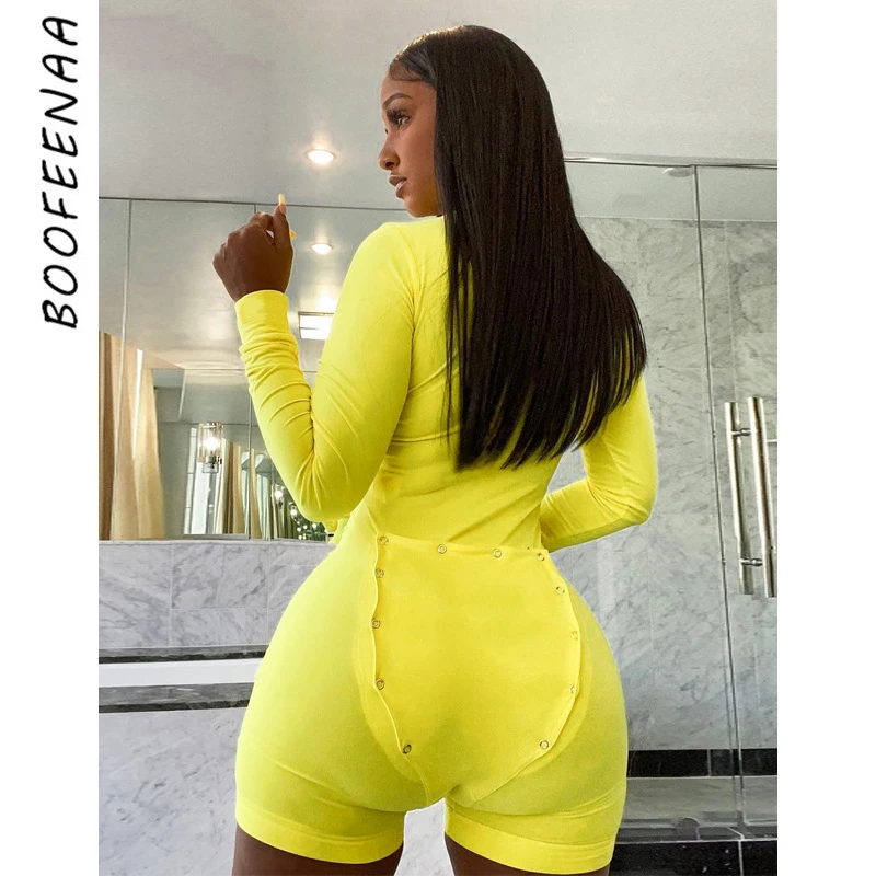 

BOOFEENAA Solid Butt Flap Onesies for Adults Women Bodycon Jumpsuit Fleece Plush Romper Pajamas Sexy One Piece Outfits C68-CE22