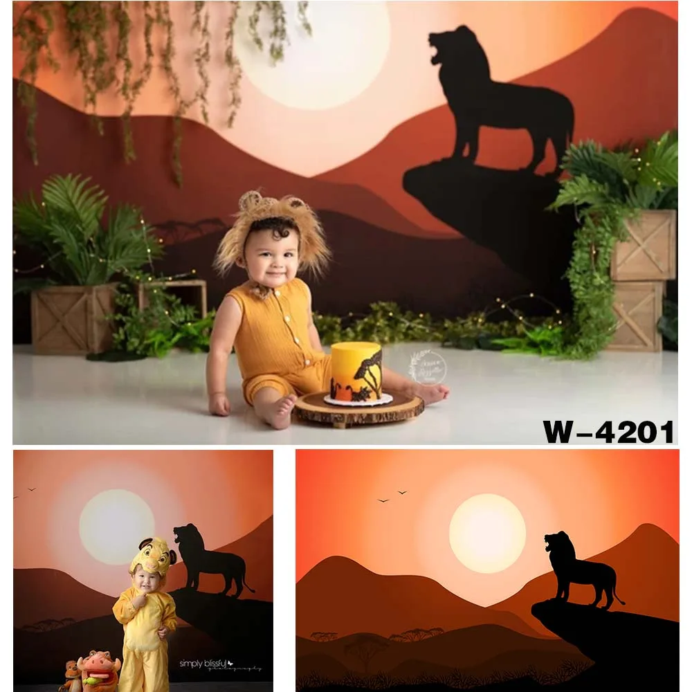 

Forest King Lion Background For Photography Baby Shower Kids Wild Birthday Party Photo Booth Studio Backdrop Props Sunset Dusk