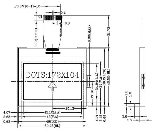 2,2 дюймовый 12 P/16 P SPI COG 172104 ЖК-экран(плата/без платы) ST75256 Drive IC 3,3 V/5 V