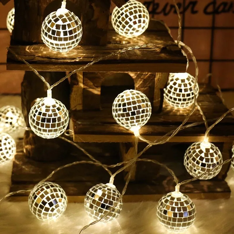 

LED String Lights Mirror Ball Diameter 4cm Ballroom Decoration Lights Holiday Lighting Decoration Lantern Decor Hanging Lig