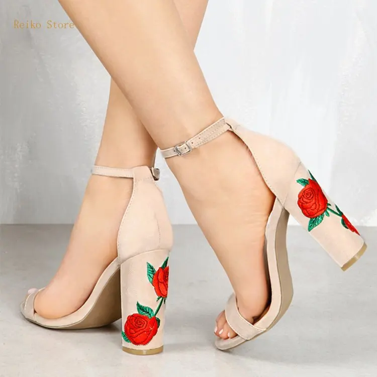 

2021 Summer New Fashion Sandals Women's Shoes Ankle-Strap Buckle Spring Open Toe Pu Square Heel Rubber High Heel heels women