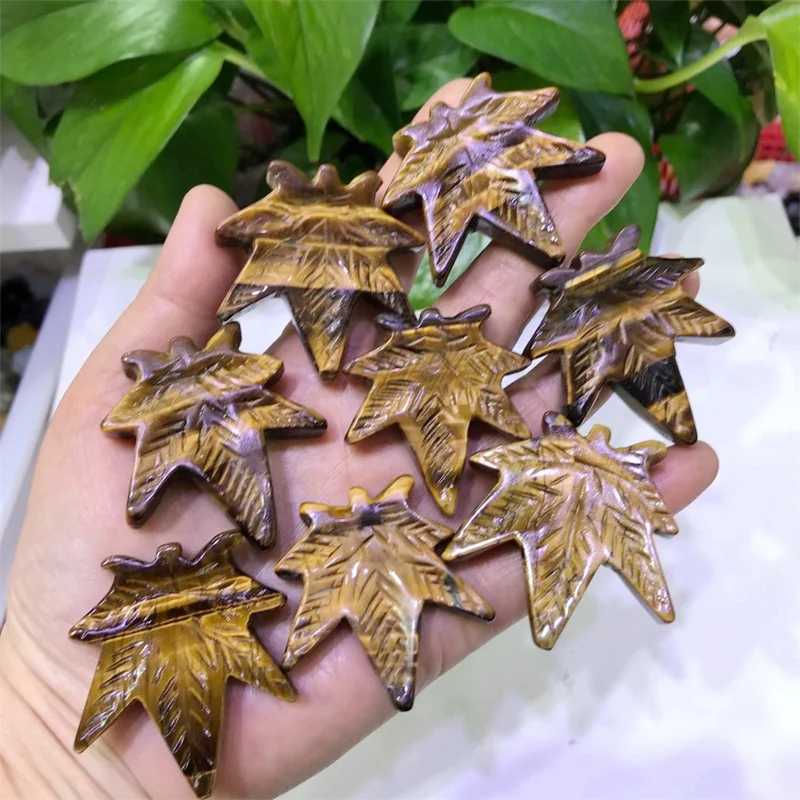 

Fashion Carved Natural Tiger Eye Stone Maple Leaf Charms Pendants For Jewelry Making Wholesale Free Shipping 1pcs