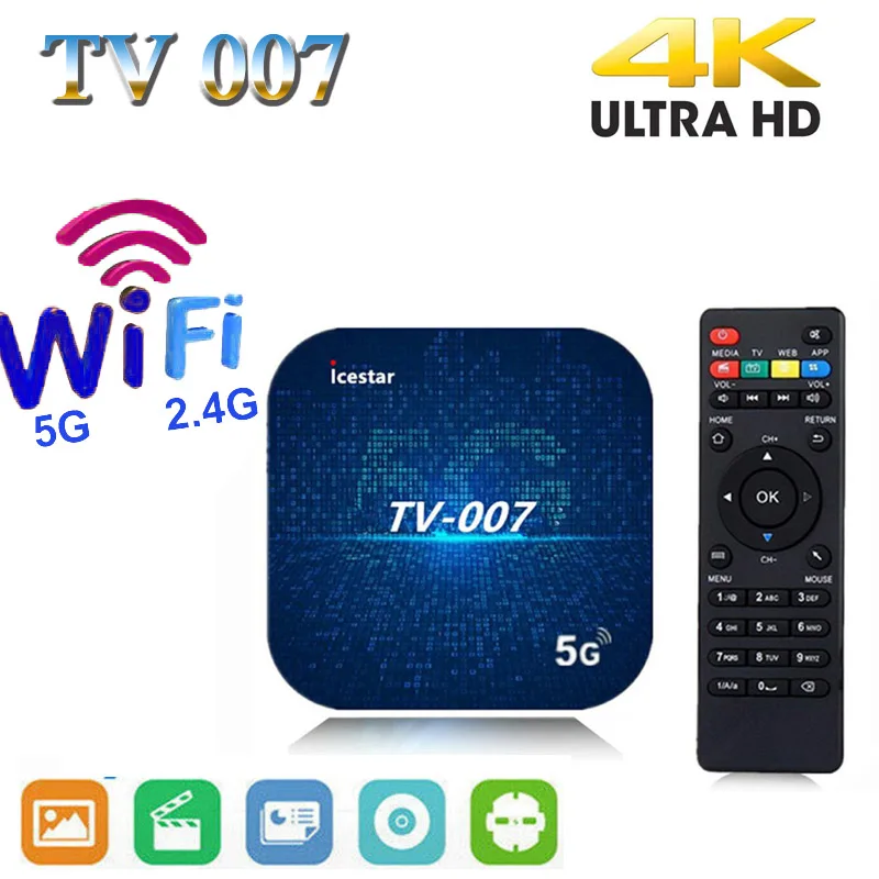 

ТВ-приставка 007 HD 4K Smart TV Box HDMI-совместимая четырехъядерная цифровая ТВ-приставка Bluetooth 4,0 медиа-плеер для Android 9