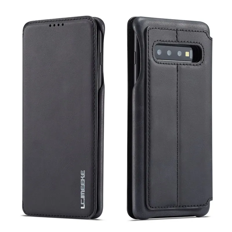 Black Роскошный защитный чехол-книжка из искусственной кожи чехол для samsung Galaxy Note 10 плюс 9 8 S8 S9 S10 плюс S10e S10 5G S7 край A50 A70 A30 A20 A40 Чехол-бумажник - Цвет: Black