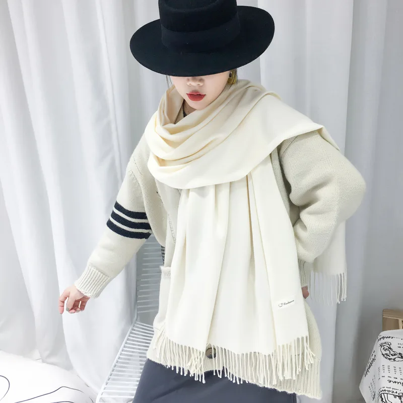 

2020 Winter Scarf Women Shawls And Wraps Fashion Solid Warmer Thick Cashmere-Like Scarves Pashmina Lady Neck Head Stoles Bandana