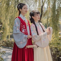 wanru original ming made cross collar waist coat skirt embroidered hanfu womens three piece suit autumn and winter