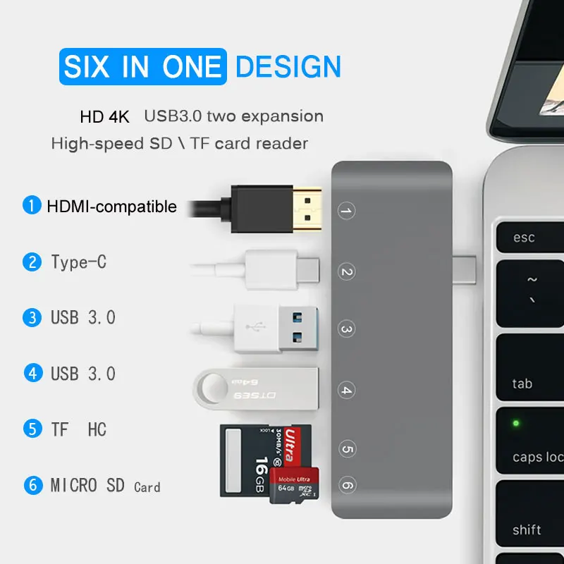 USB концентратор Mosible Thunderbolt 3 HDMI совместим с кардридером PD TF SD 0 док станция C для