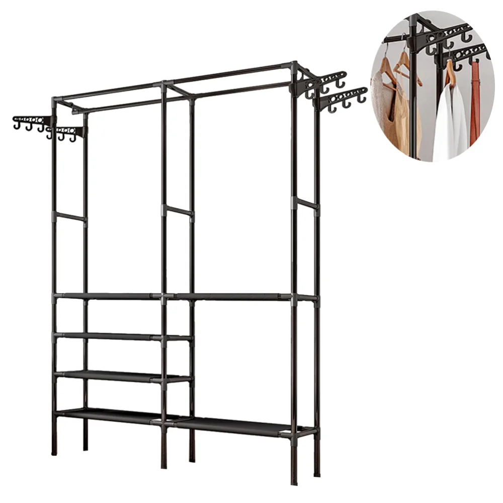 

1PC Multifunctional Garment Rack Metal Clothes Coat Shoe Storage Shelf Practical Clothes Drying Hanger Clothes Stand (Black)