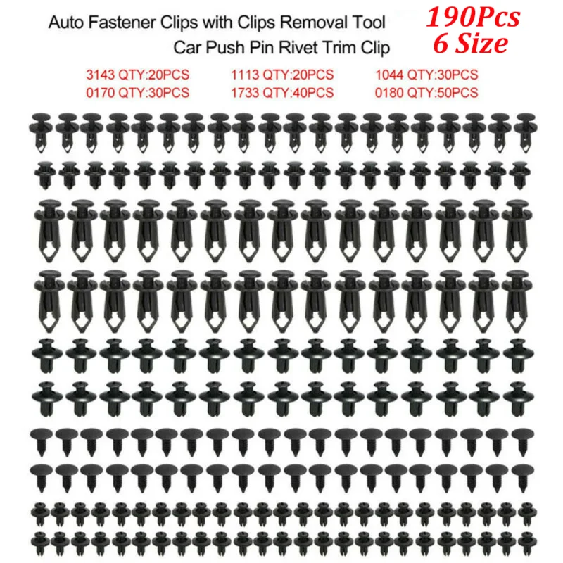 

190Pcs 6 Sizes Auto Fastener Clip Car Body Fender Push Retainer Pin Rivet Bumper Door Trim Panel Retainer Kit Car Accessories