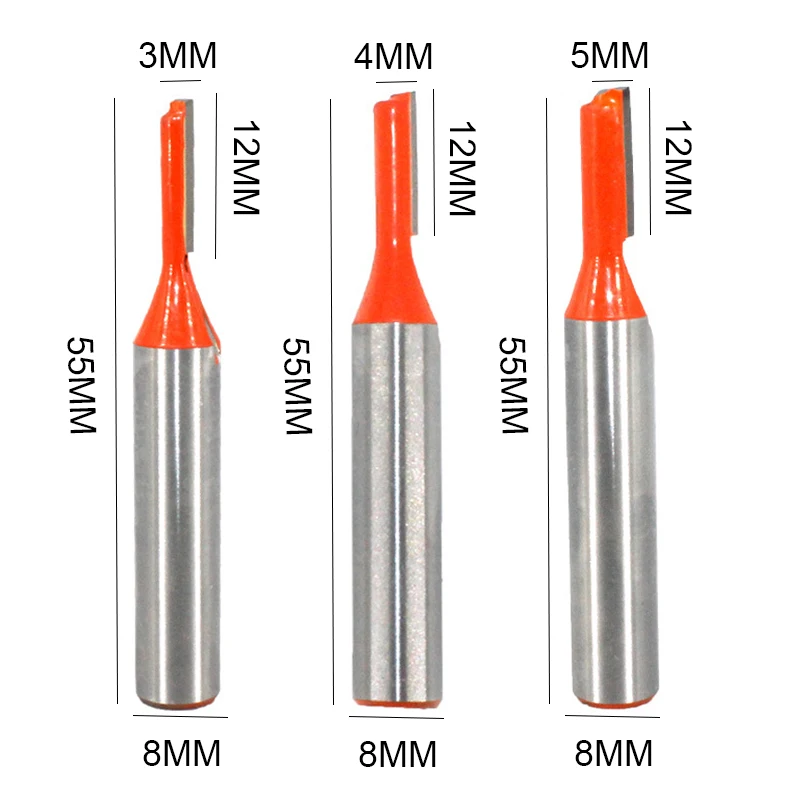 

3pcs 8mm Shank Straight Router Bit Tungsten Carbide Single Flute Bit Wood Milling Cutter for Woodwork Tool