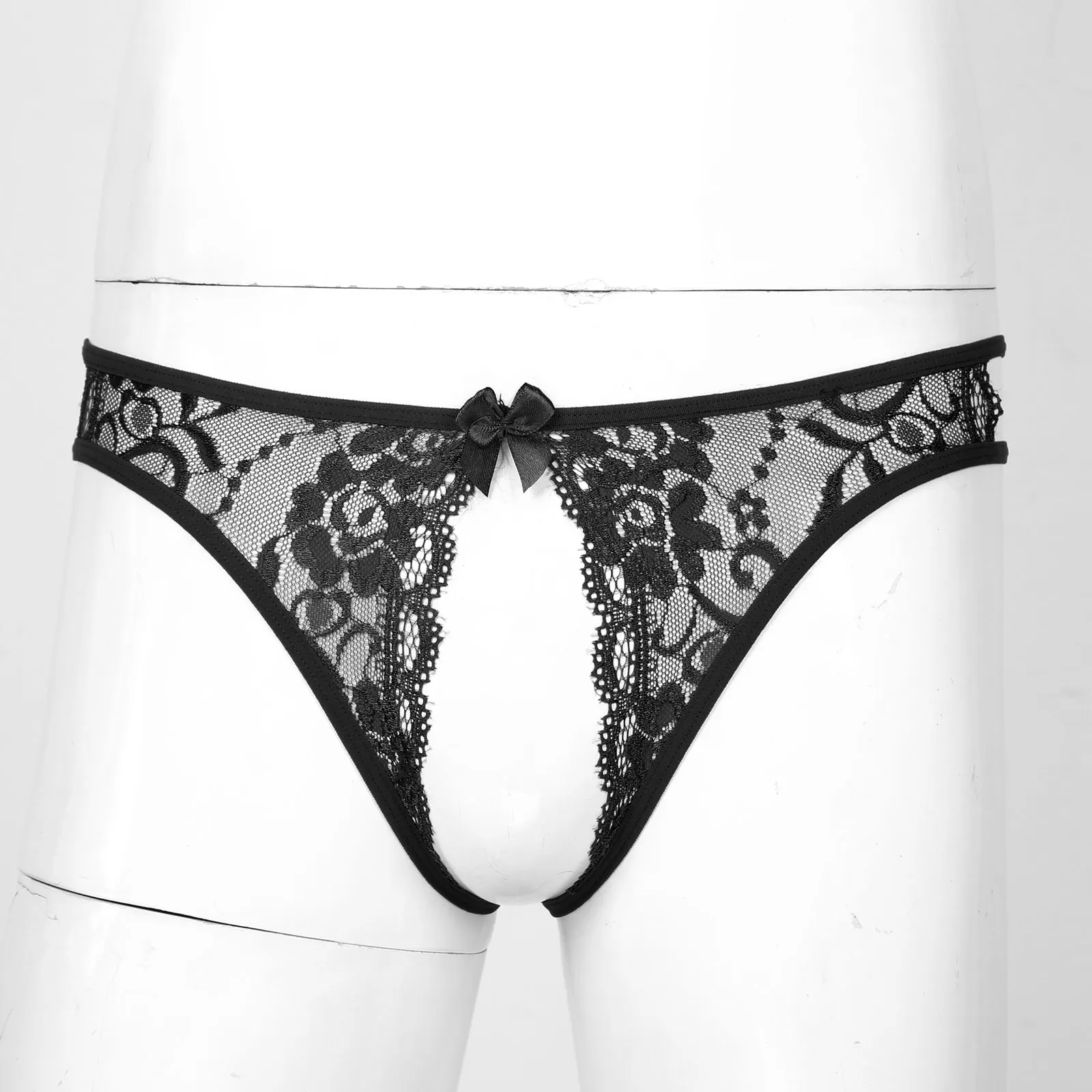 Мужские кружевные трусики стринги с цветочным принтом вырезом на спине вырезами