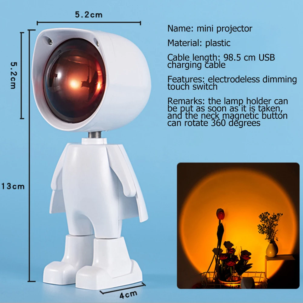 

LED Robot Projector Atmosphere Light Touch Control Adjustable Sunset Rainbow Sun Background Projection Lamp For Taking Photos