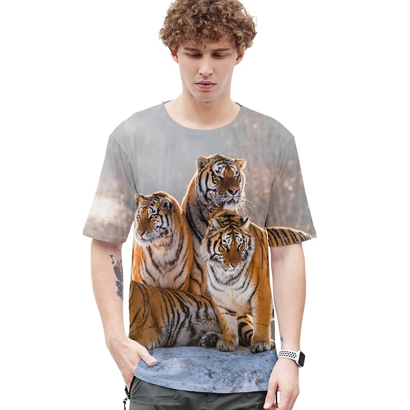 Футболка мужская повседневная с коротким рукавом и 3D-принтом животного | Мужская
